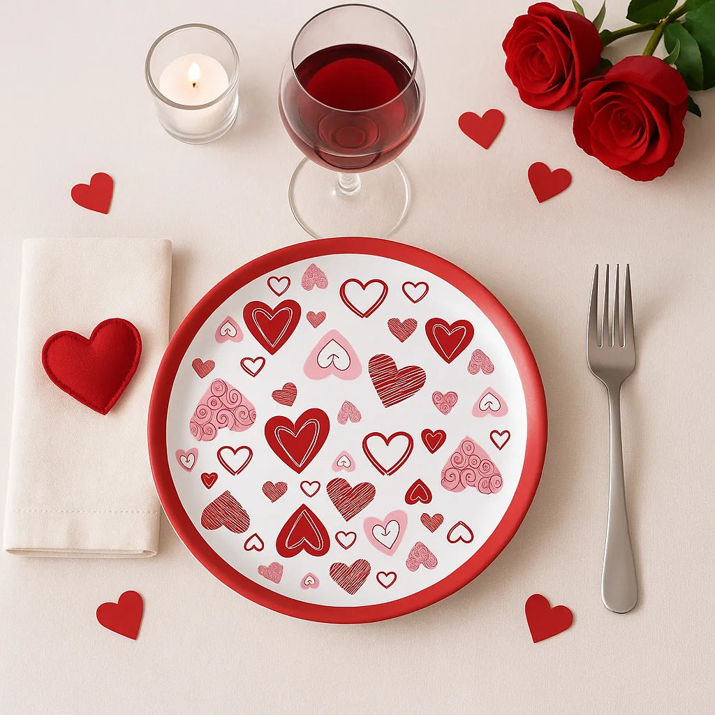Assiette Jetable Saint-Valentin Motifs Cœurs