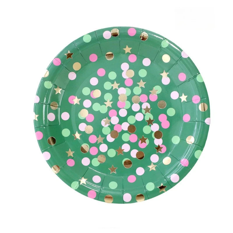 Assiette Jetable Vert à Confettis Papier 