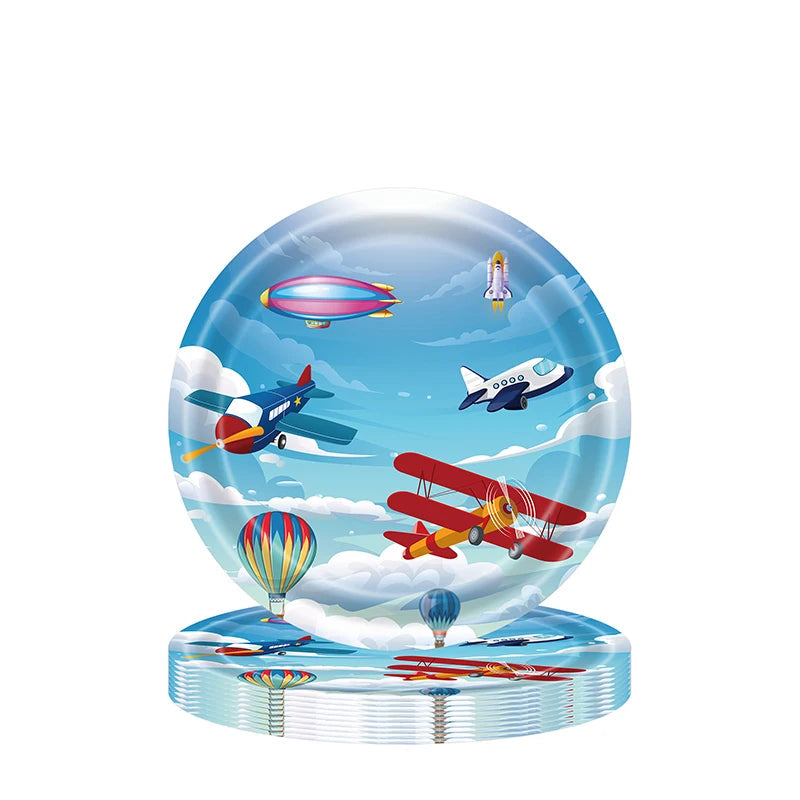 Assiette Jetable Voyage Avion Bleu