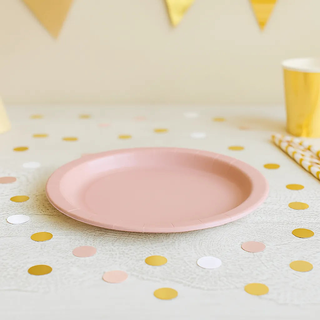 Assiette Jetable en Carton Rose Tendre Uni