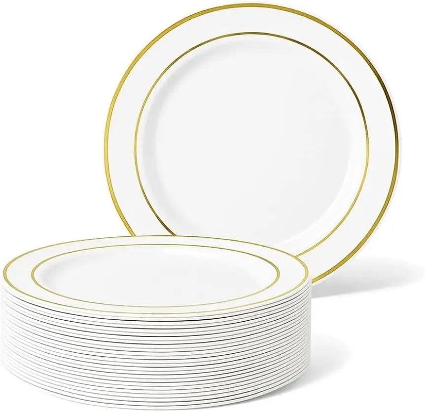 Assiette Noël Blanche et Dorée en Plastique Brillantes