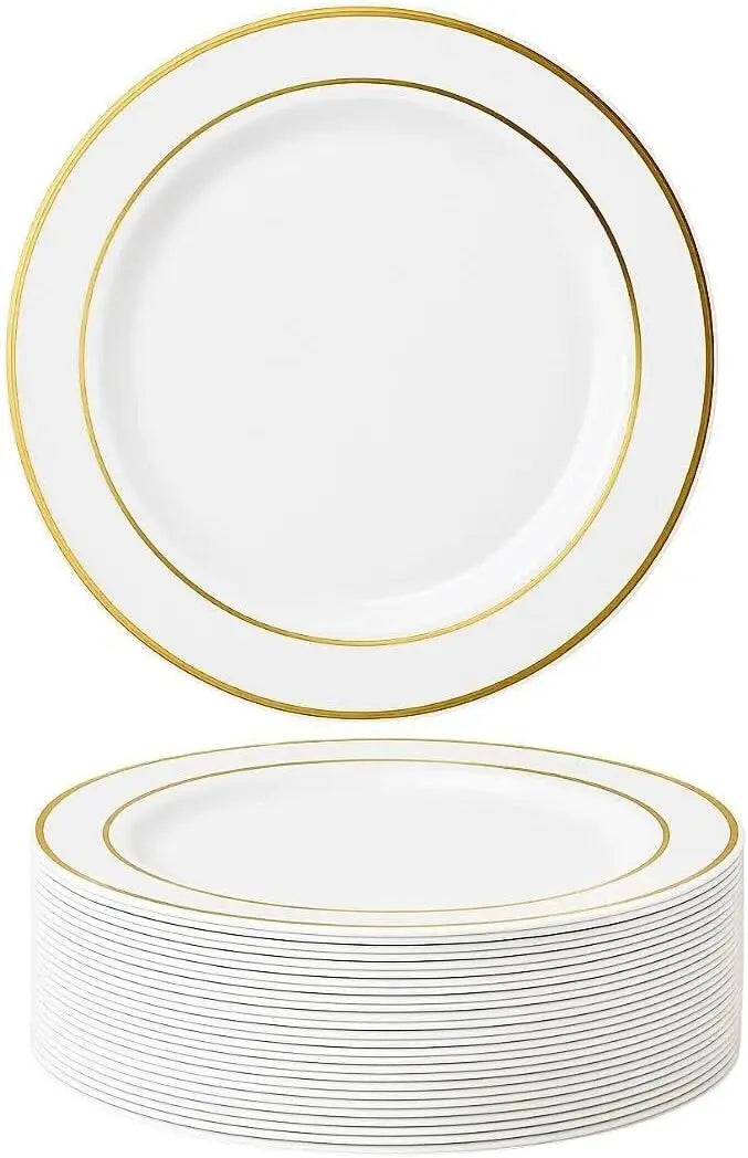 Assiette Noël Blanche et Dorée en Plastique soignée