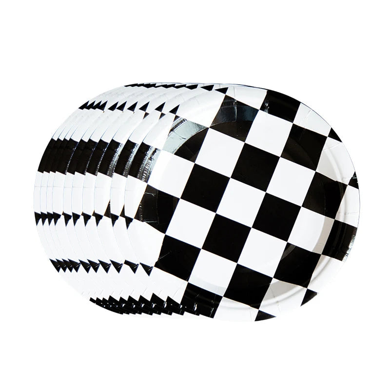 Assiette Noir blanc Anniversaire Course Voitures