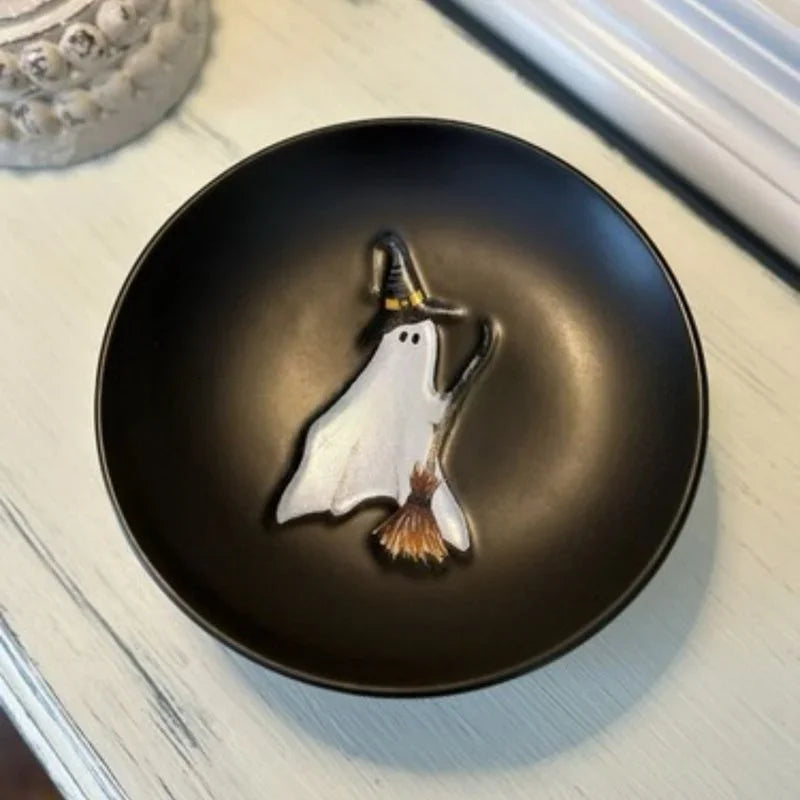 Assiette Noire Fantôme Halloween