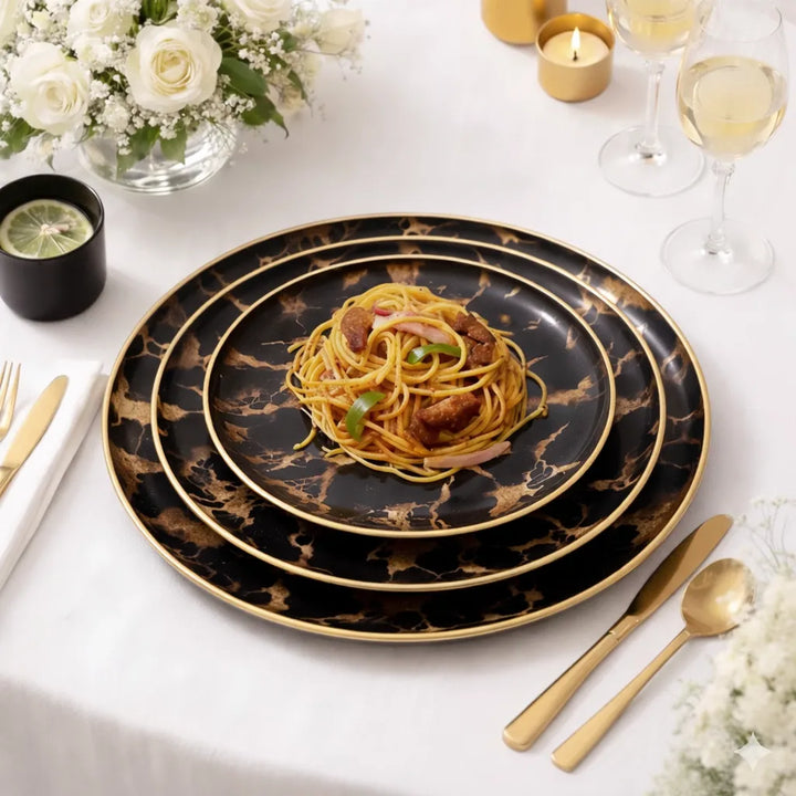 Assiette Noire Marbrée Doré