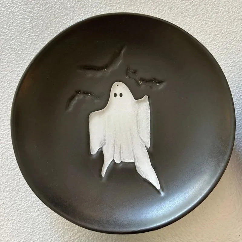 Assiette Noire en Plastique Motif Fantôme Originale