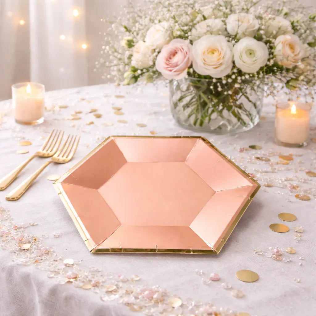 Assiette Rose Hexagonale Mariage