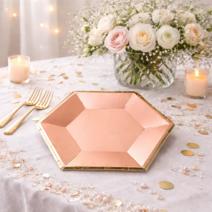Assiette Rose Hexagonale Mariage