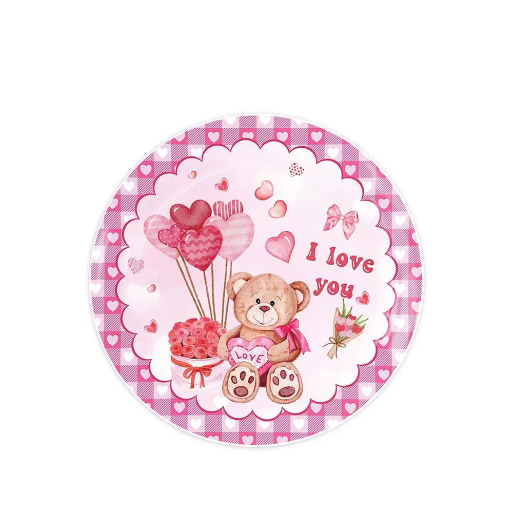 Assiette Rose I Love You Jetable Stylé