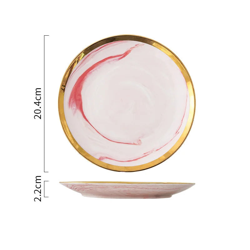Assiette Rose Marbré à Bord Doré Belle