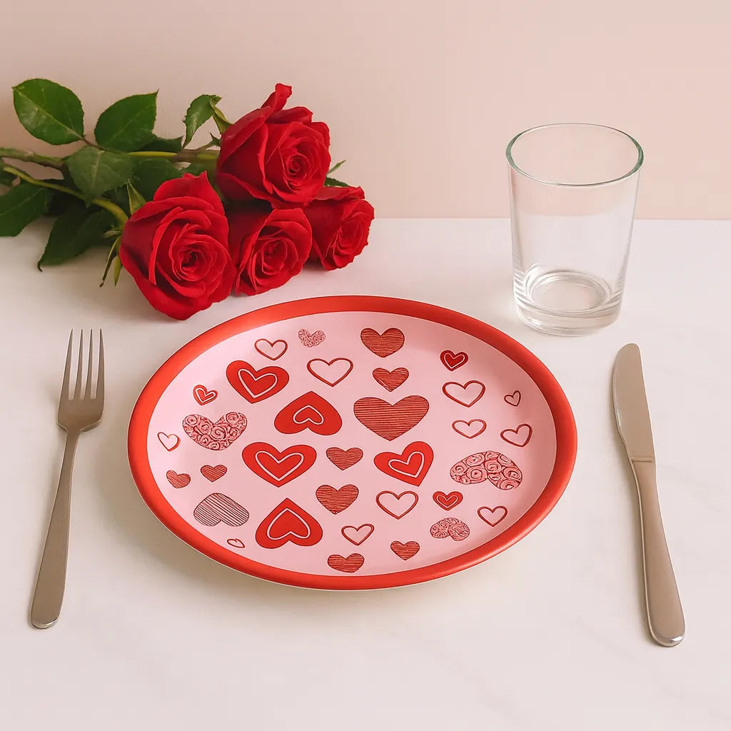 Assiette Rose à Motifs Cœurs
