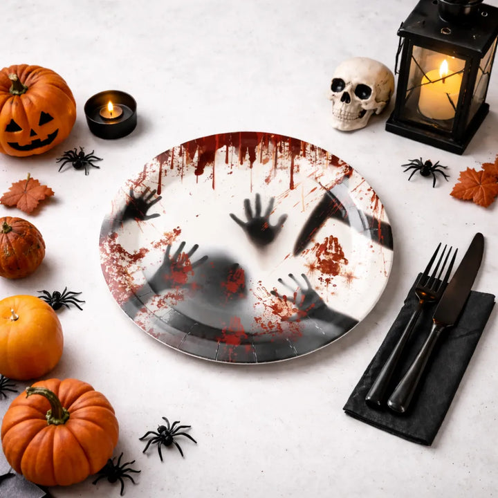 Assiette Sanglante Empreinte de Main Halloween