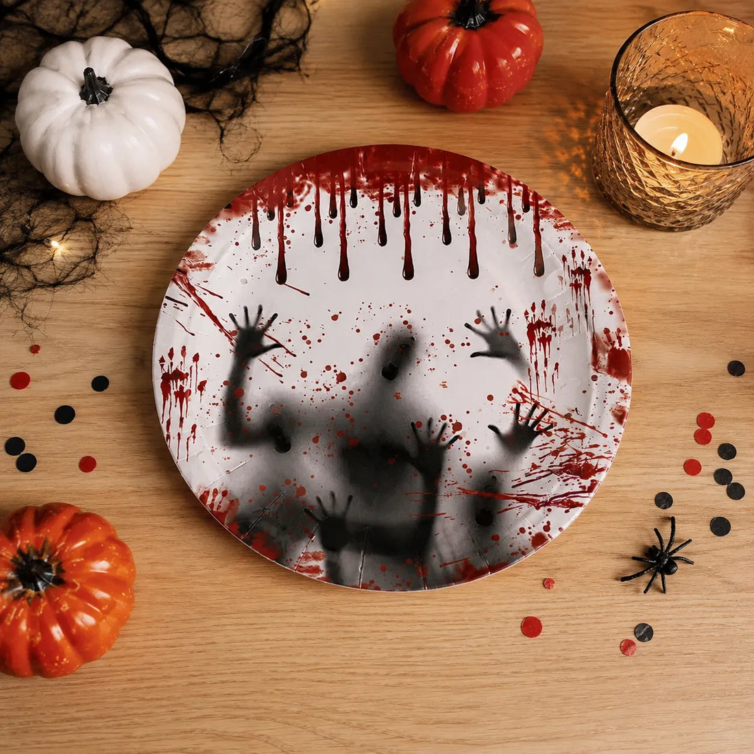 Assiette Sanglante Empreinte de Main Halloween Effrayante
