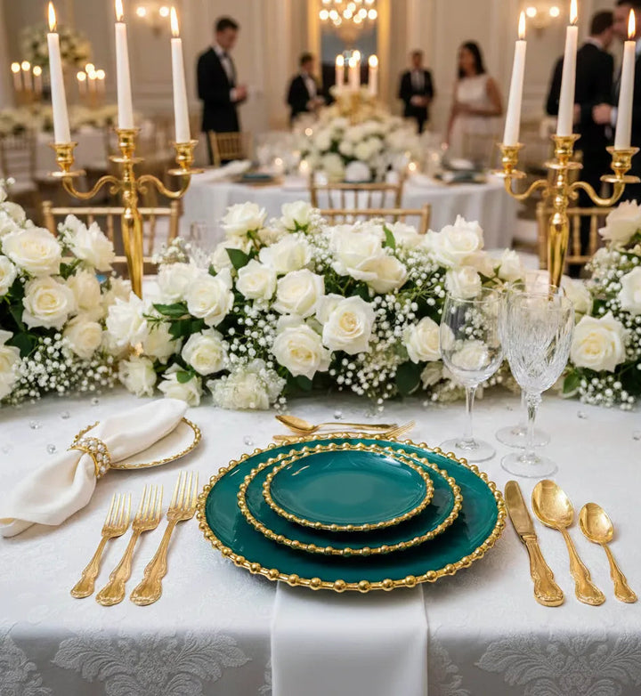 Assiette Verte à Bord Doré