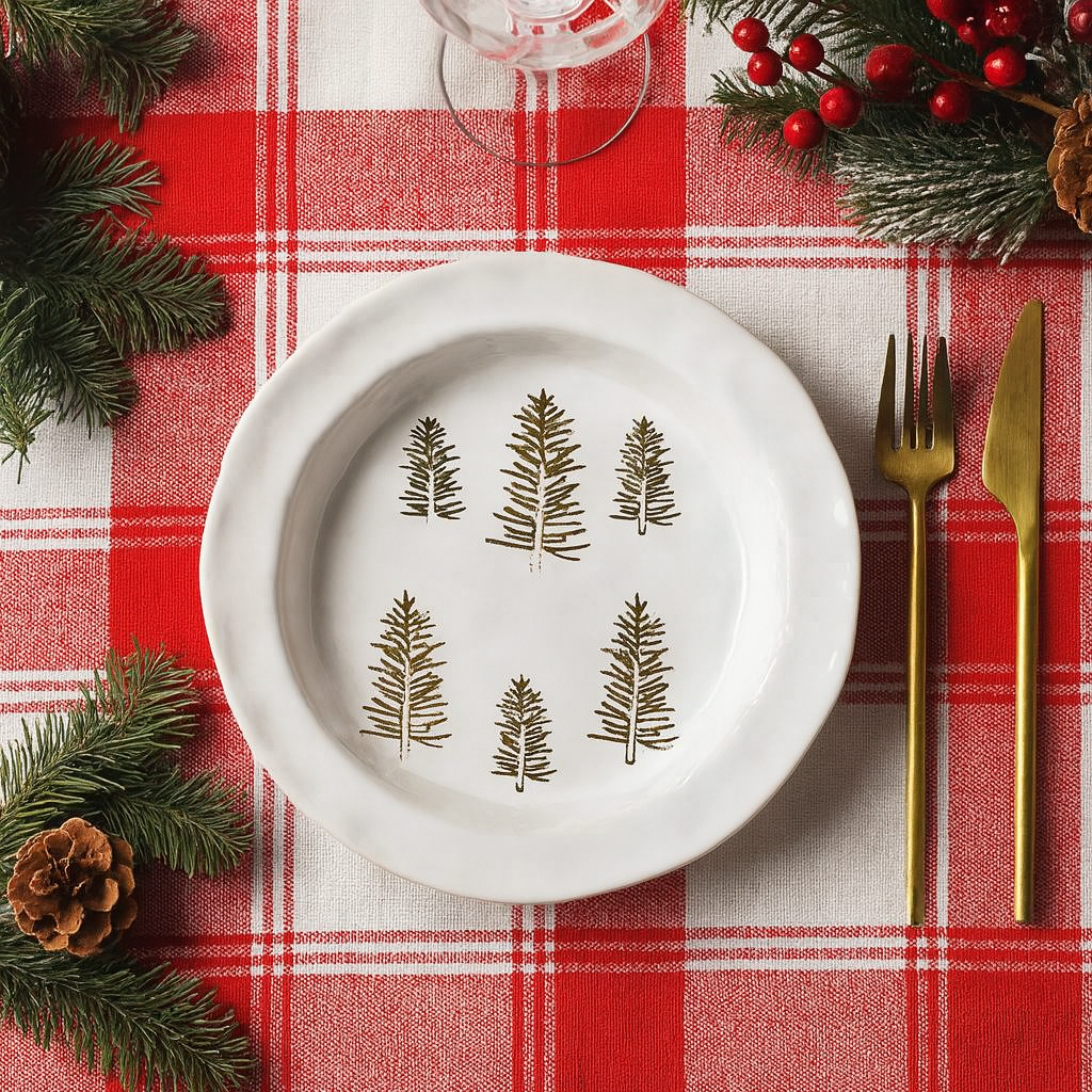 Assiette de Noël Blanche Sapins