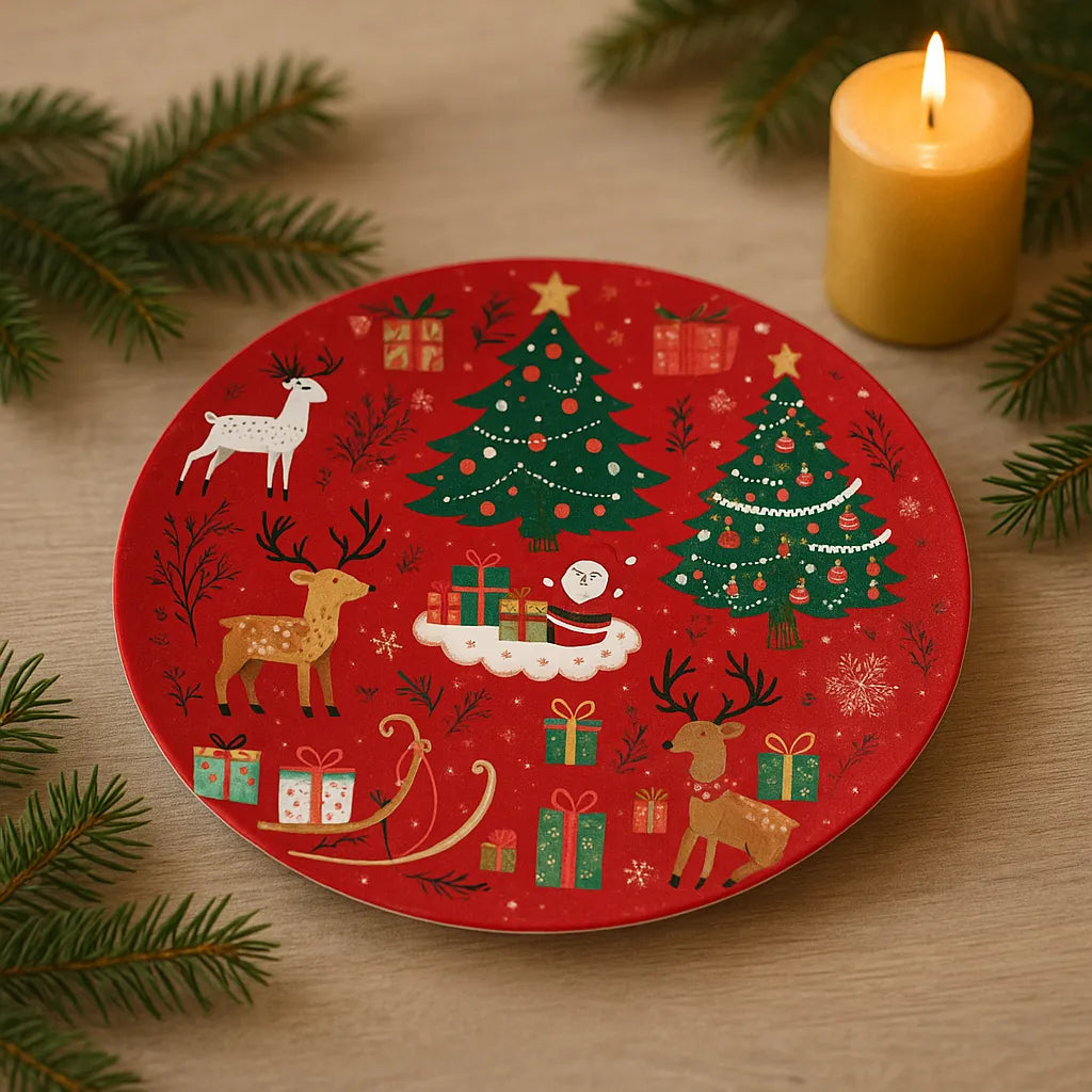 Assiette de Noël Rouge Jetable élégante