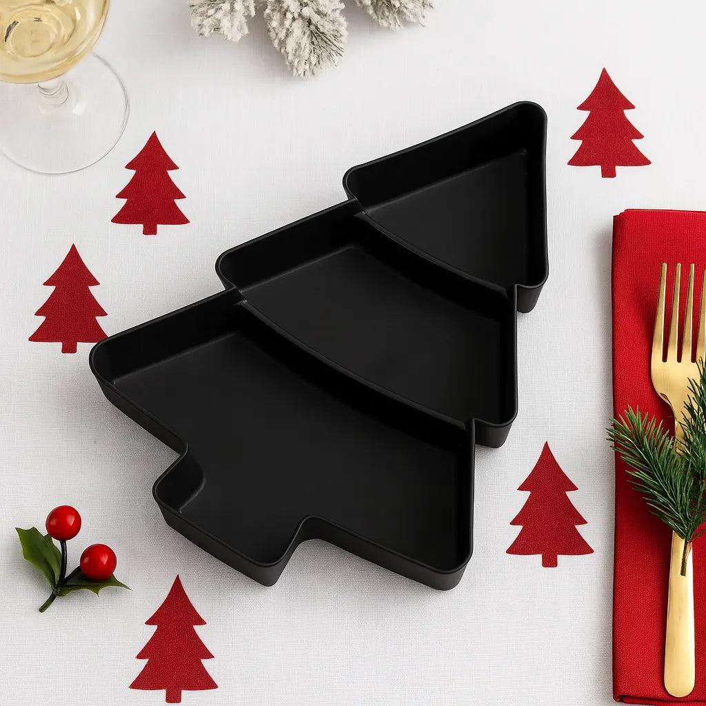 Assiette de Présentation Noire Sapin en Plastique.