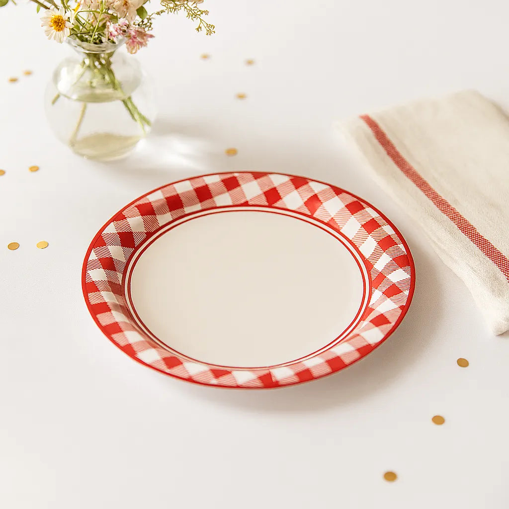 Assiettes Jetables Rouges à Carreaux