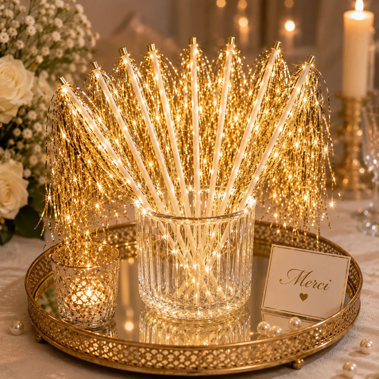 Baguette De Mariage Dorée Avec Led