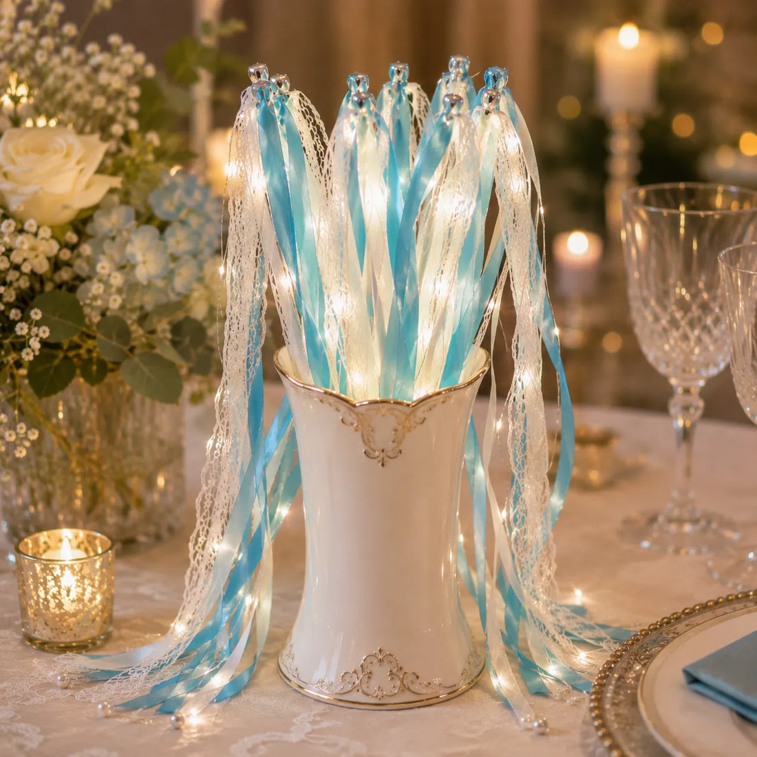 Baguette De Rubans Mariage Lumineux Bleu