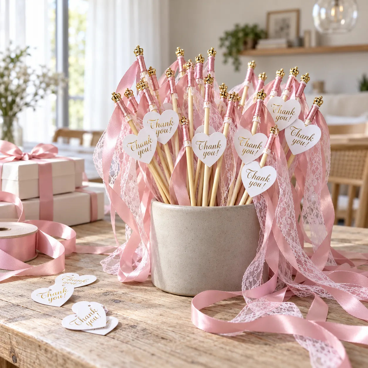 Baguette De Rubans Roses Avec Etiquette minimaliste