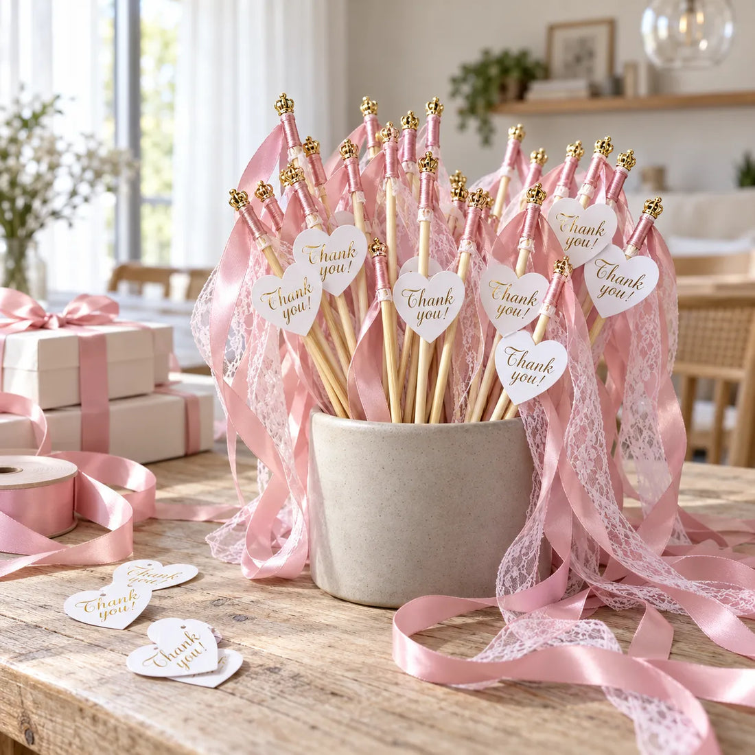 Baguette De Rubans Roses Avec Etiquette minimaliste