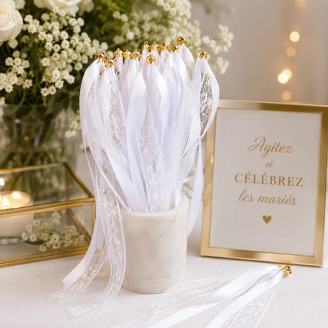 Baguette Rubans Blancs à Dentelle