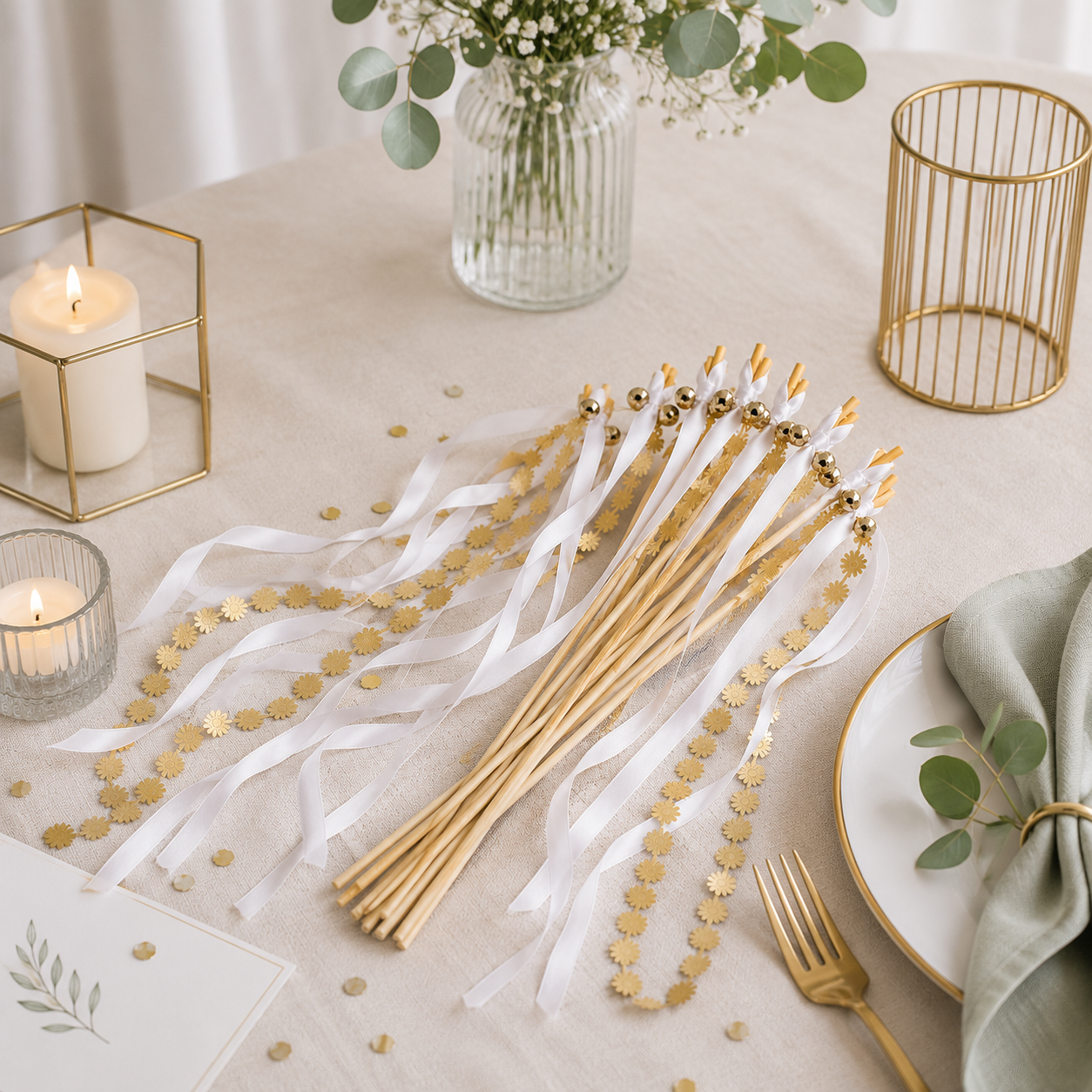 Baguette de Rubans Blanc et Or Design