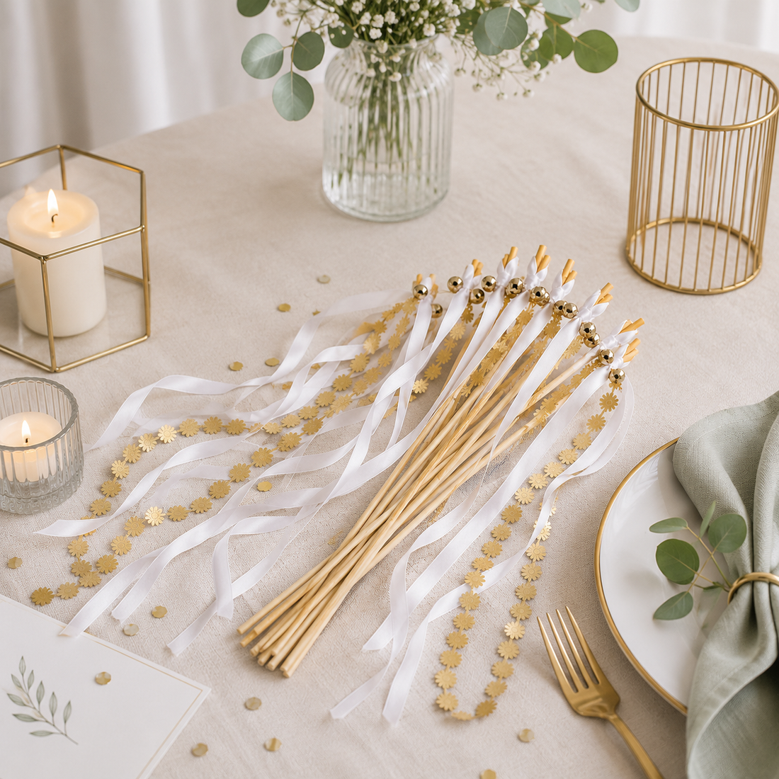Baguette de Rubans Blanc et Or Design