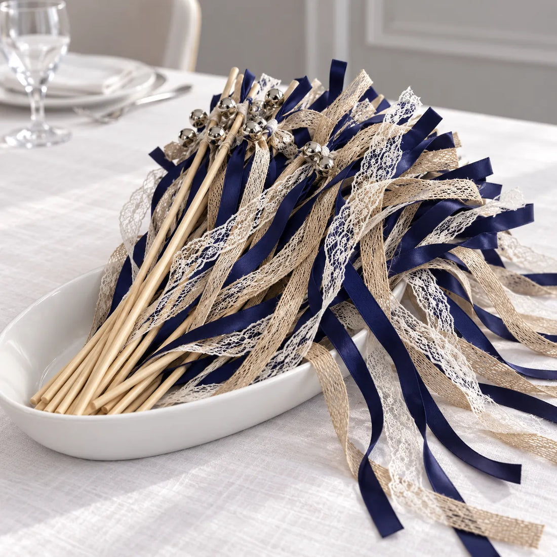 Baguette de Rubans Bleu Marine Boho Minimaliste