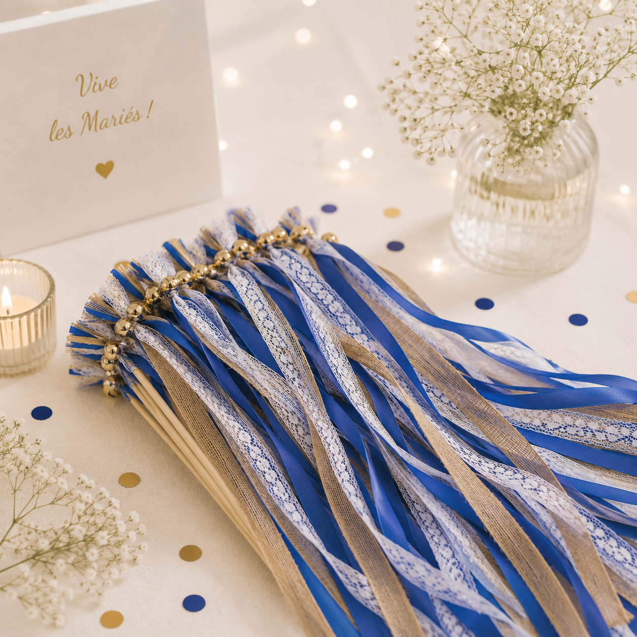 Baguette de Rubans Bleu et Dentelle Design