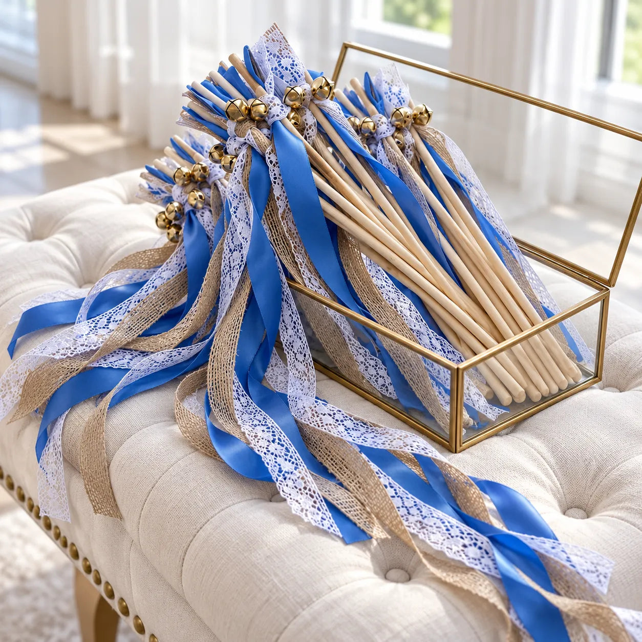 Baguette de Rubans Bleu et Dentelle Unique