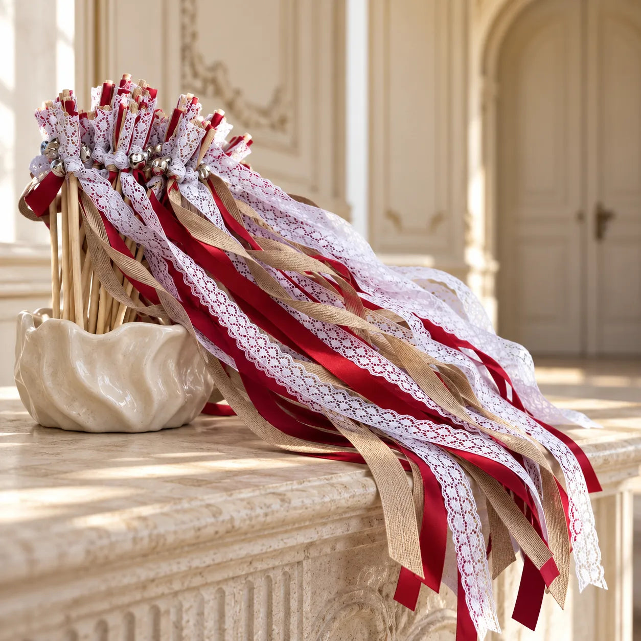 Baguette de Rubans Boho Rouge Minimaliste