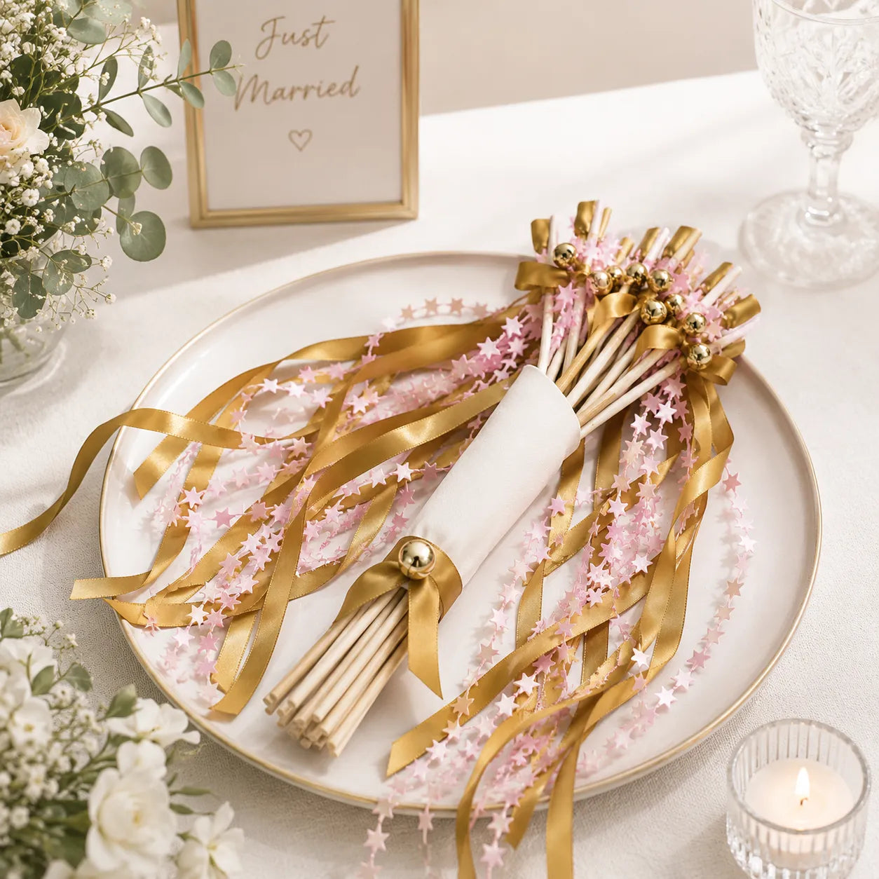 Baguette de Rubans à Etoiles Roses 