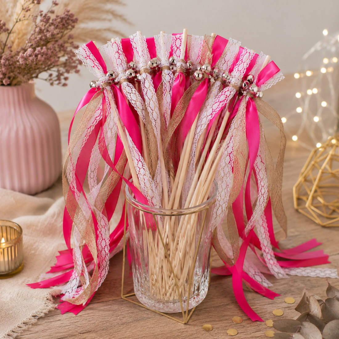 Baguette de Rubans Fuchsia et Dentelles Design