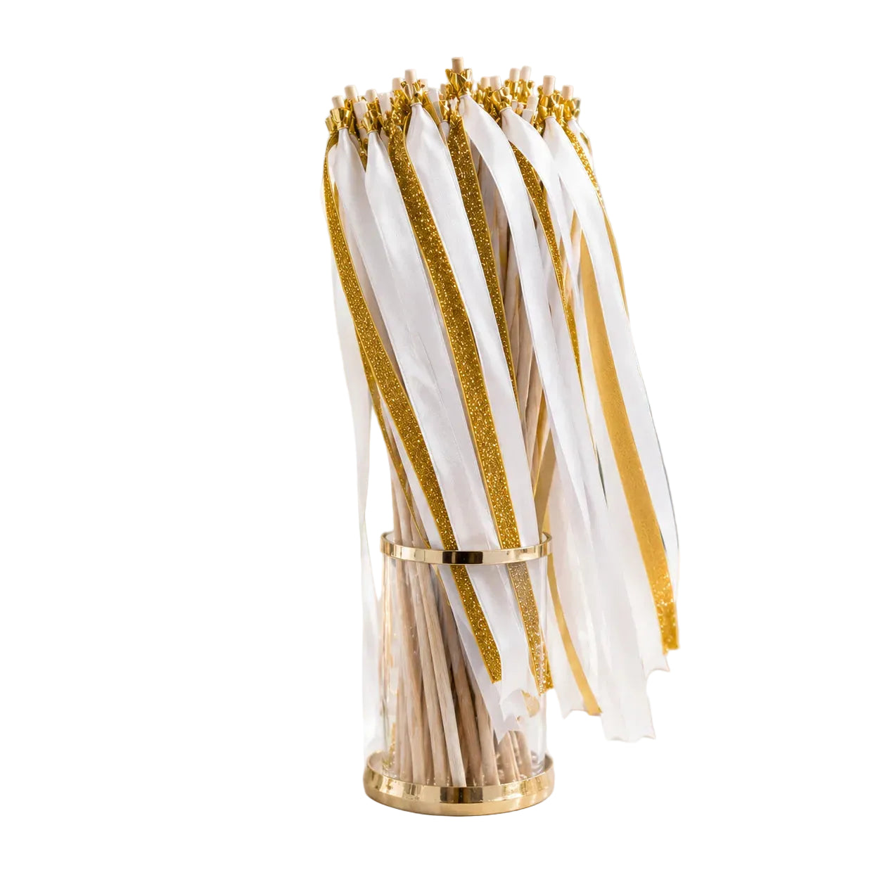 Baguette de Rubans Mariage Blanc et Or Festive