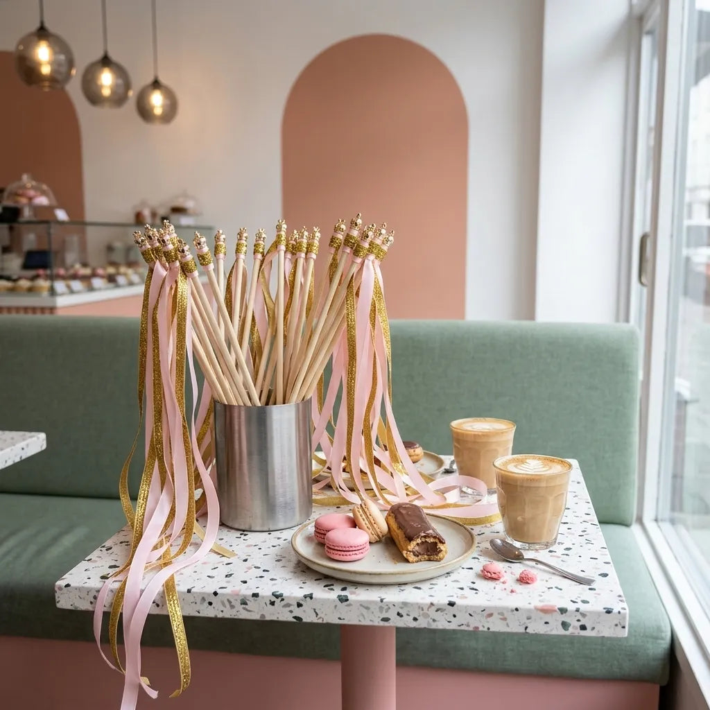 Baguette de Rubans Mariage Rose Doré Neutre