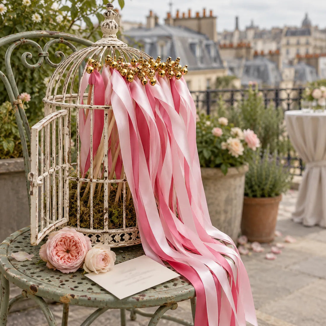 Baguette de Rubans Mariage Roses Design