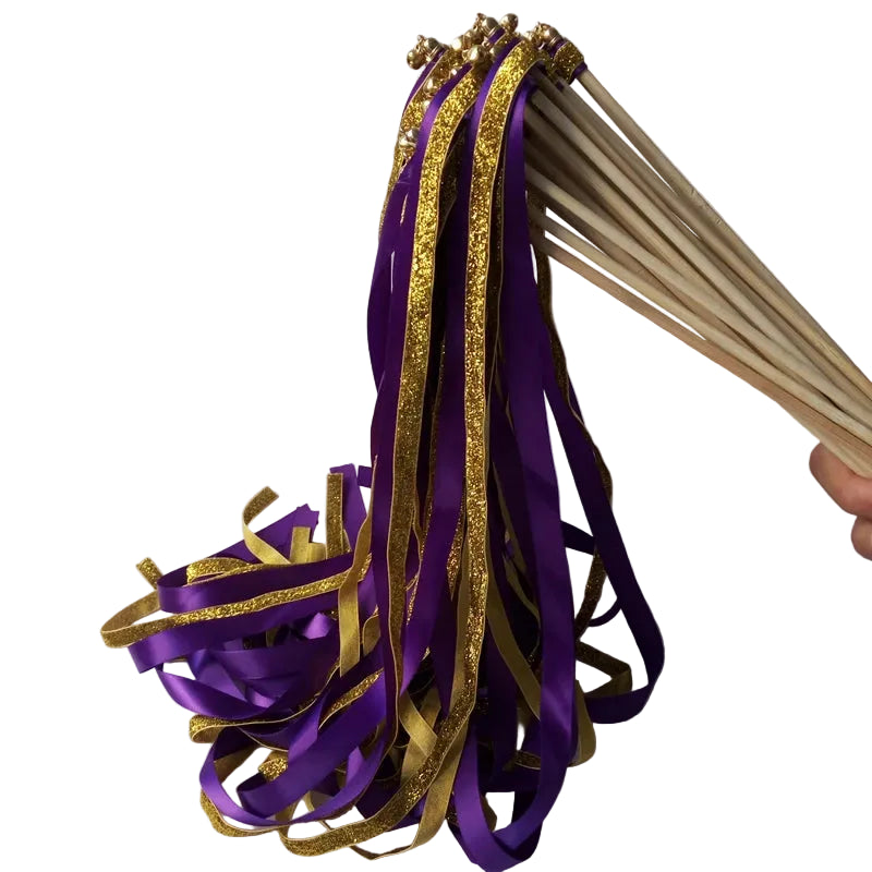 Baguette de Rubans Mariage Violet et Or Chic