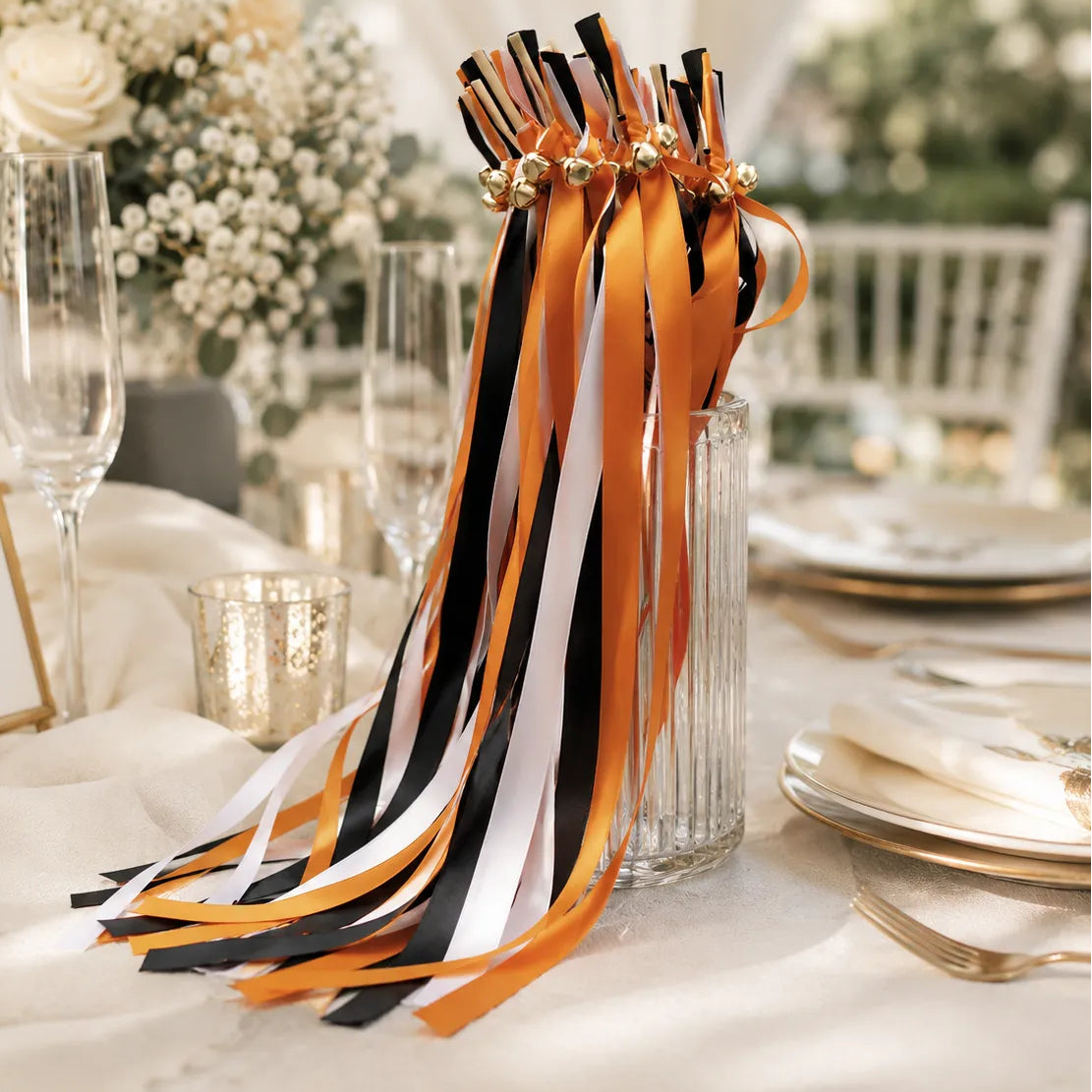 Baguette de Rubans Orange Noir et Blanc
