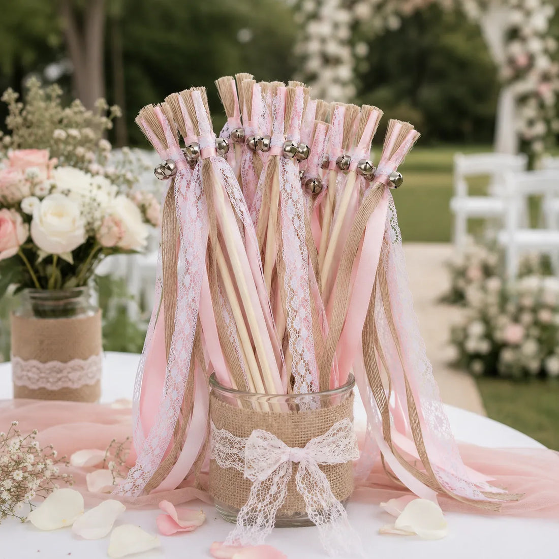 Baguette de Rubans Rose et Dentelles