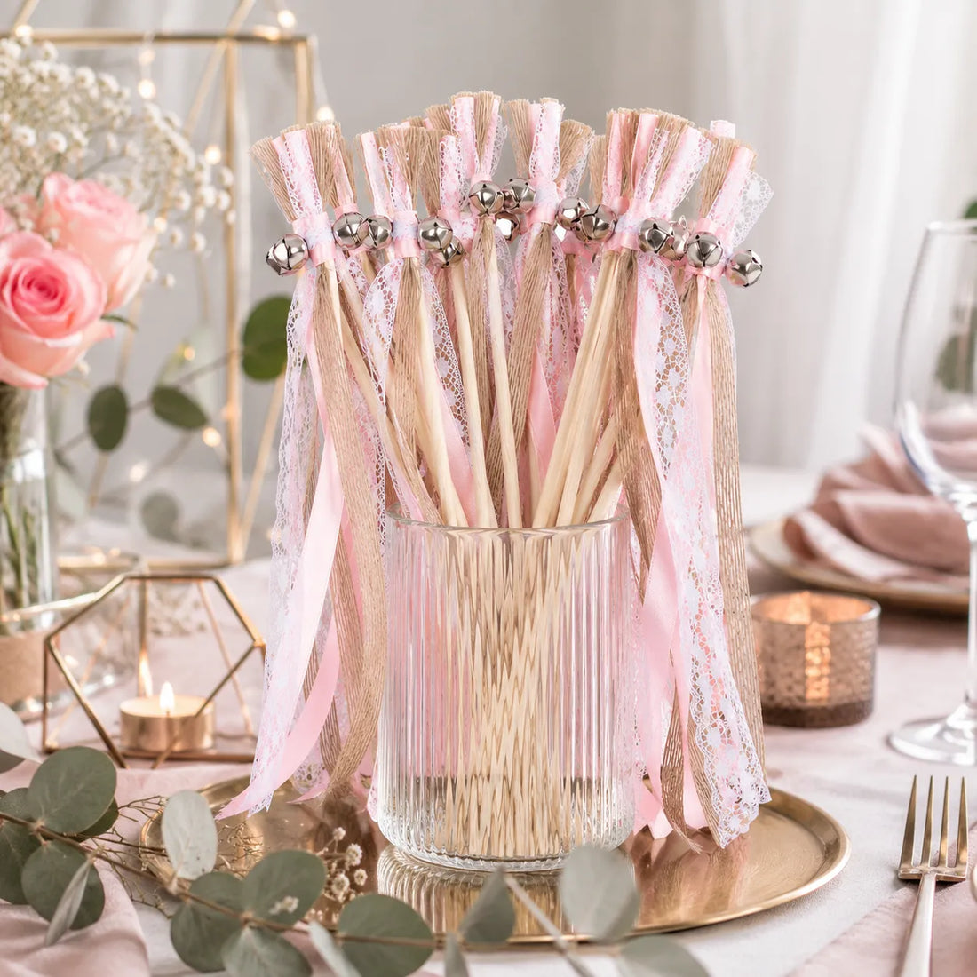 Baguette de Rubans Rose et Dentelles Moderne