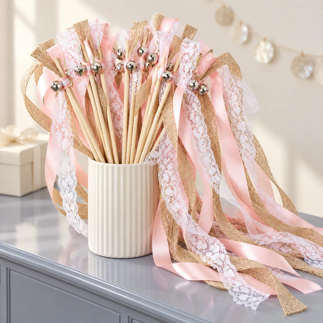 Baguette de Rubans Rose et Dentelles douce