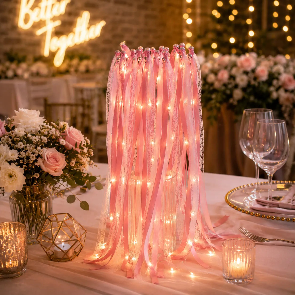 Baguette de Rubans Roses à LED Chic