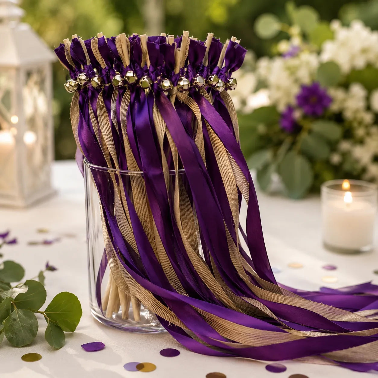 Baguette de Rubans Violet et Jute 