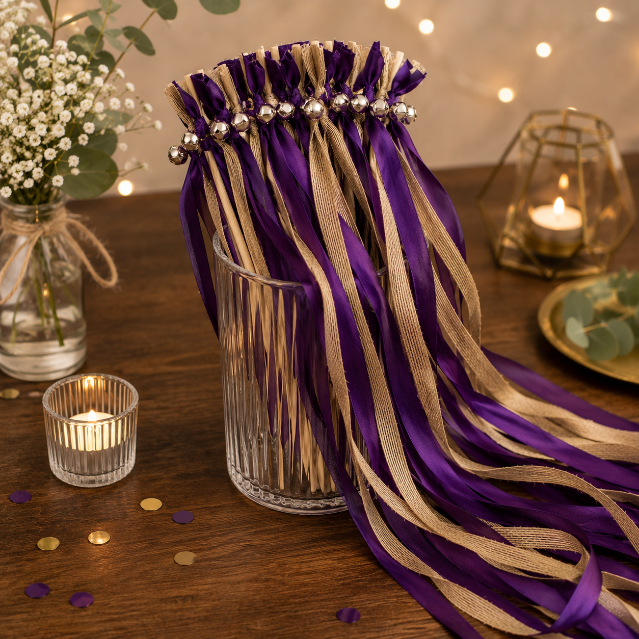 Baguette de Rubans Violet et Jute Design