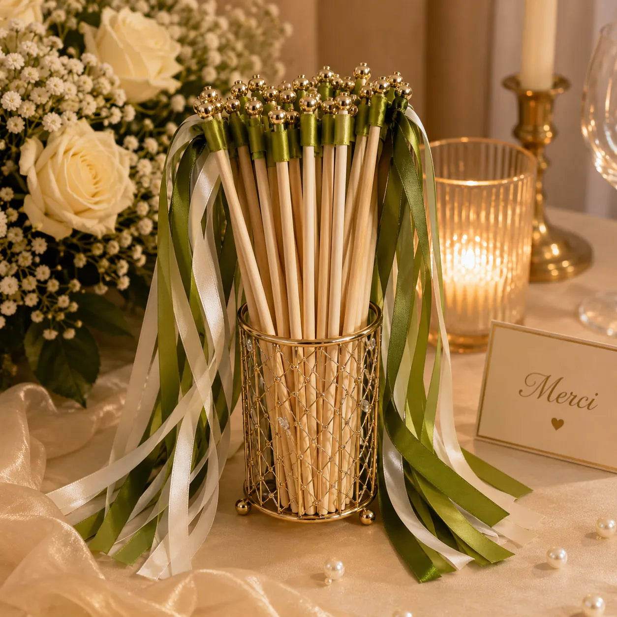 Baguettes De Rubans Verts Mariage