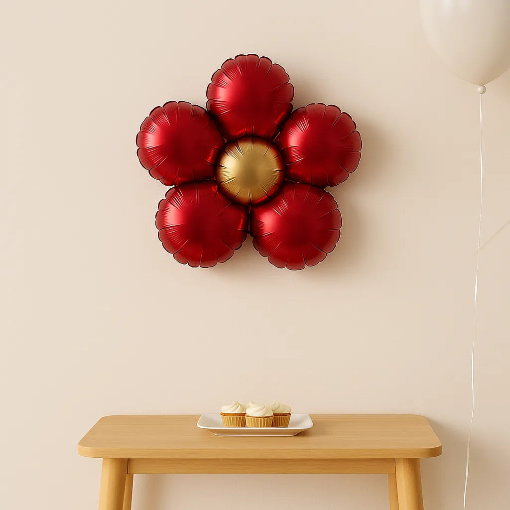 Ballon Anniversaire Fleur Métal Rouge