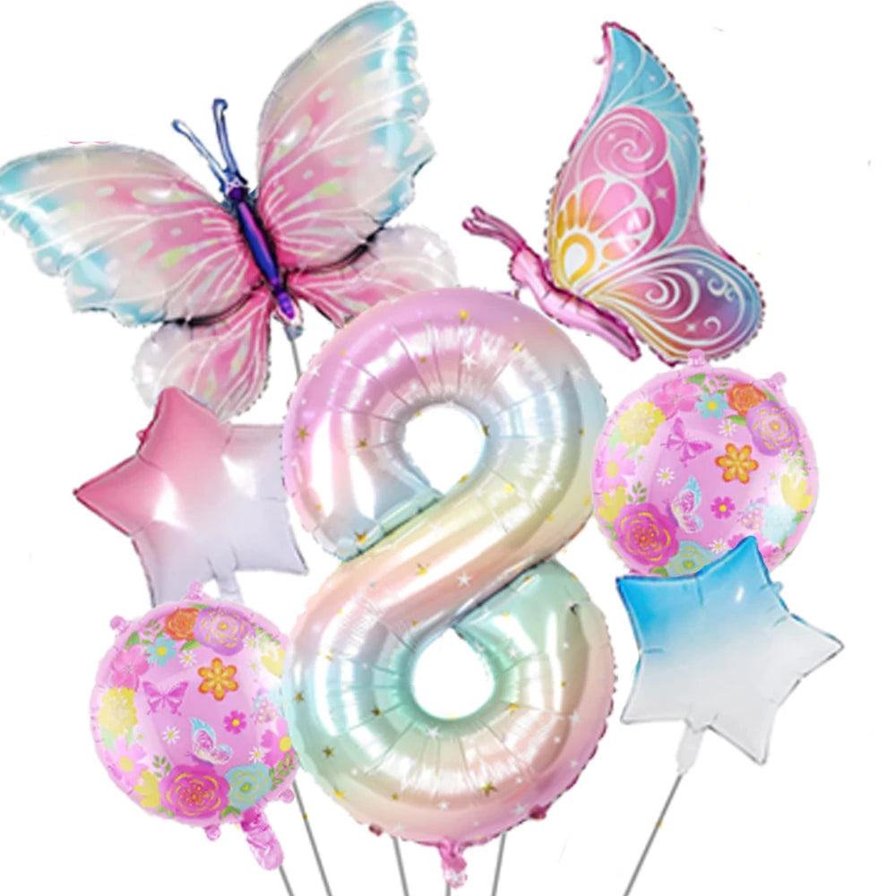 Ballon Chiffre Arc-en-ciel Papillon 8