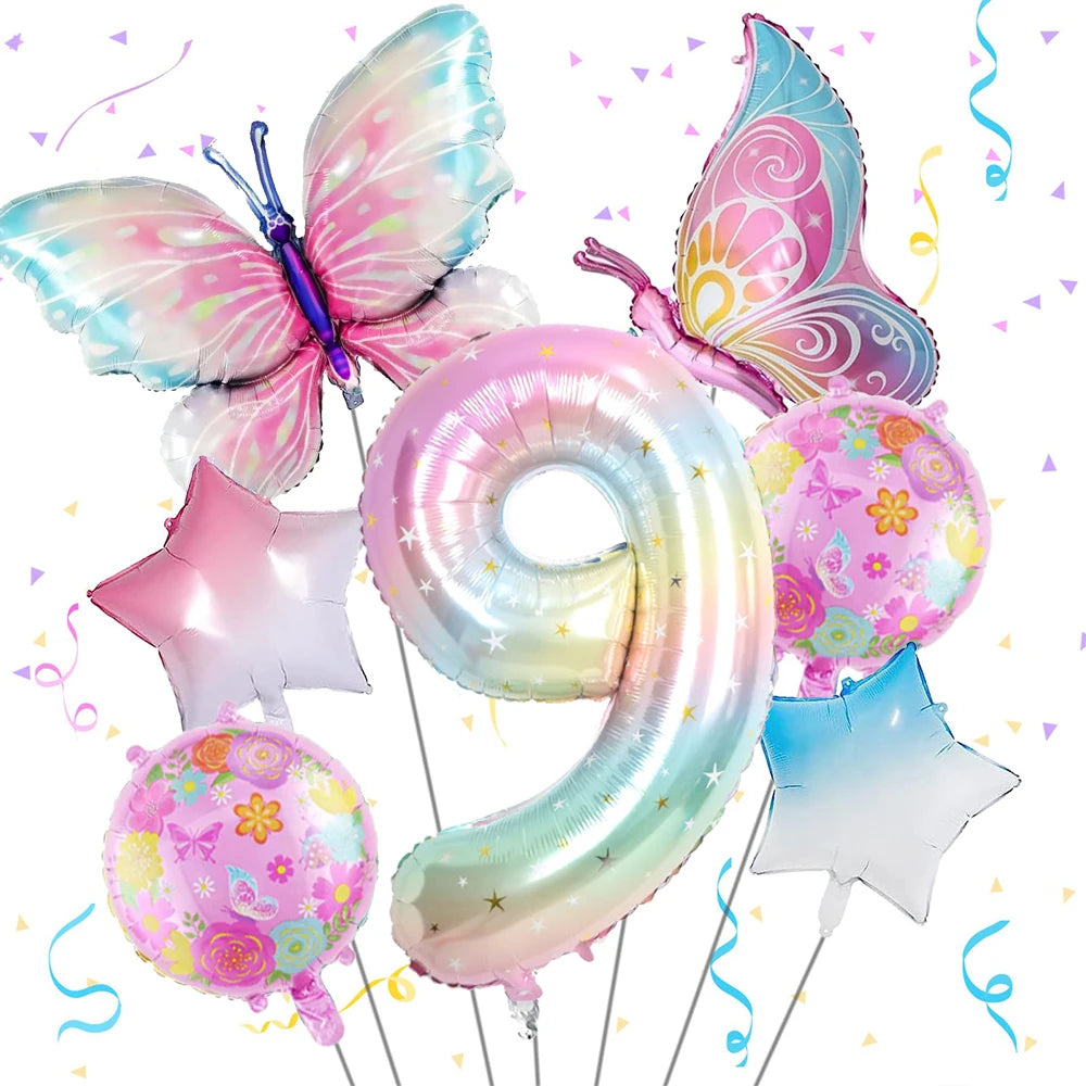 Ballon Chiffre Arc-en-ciel Papillon 9
